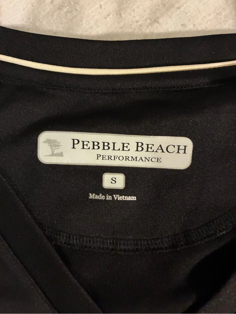 Pebble Beach Black V-Neck Short Sleeve Tee with Center Accent